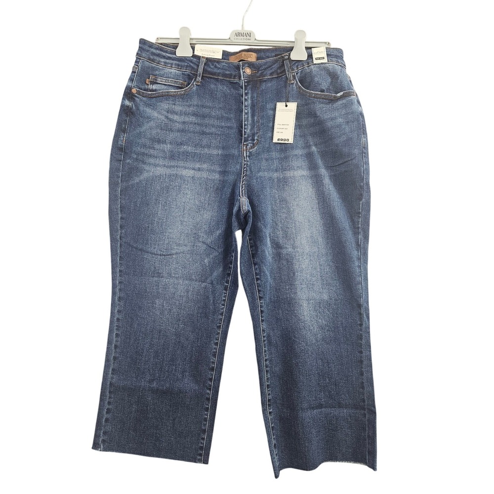 Judy Blue Wide Crop Jeans Women 20W Dark Blue High Waist Raw Hem Stretch Denim